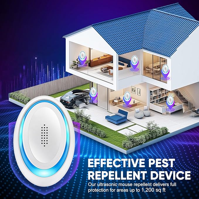 2025 Upgraded Ultrasonic Pest Repeller Indoor Ultrasonic Repellent, Mouse Repellent for Roach, Rodent, Mouse, Mosquito, Mice, Spider, Ant, Bugs Electronic Plug-in Pest Control 6 Pack（White）