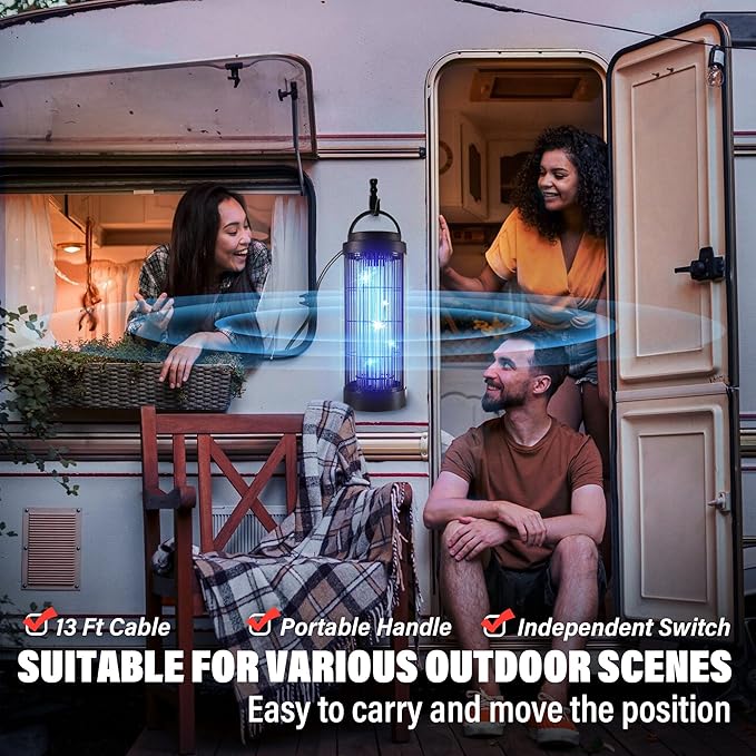 Small Bug Zapper Indoor for 3000 Sq.Ft. with 13FT Power Cord, 3000V Instant Killing Grid Removable Hanging High Power Outdoor Mosquito Killer, Fly Trap Lamps for Front Porch Backyard Outdoor