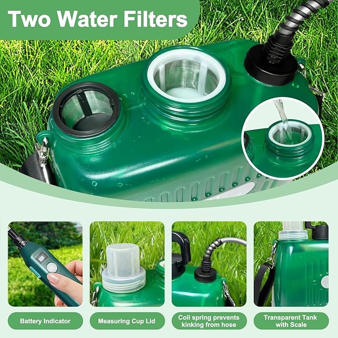 Battery Powered Garden Sprayer 1.35 Gallon, Electric Powered Sprayers, Weed Yard Lawn Sprayer with Battery Indicator, 3 Mist Nozzles, Retractable Wand & Adjustable Strap for Yard, Lawn, Garden