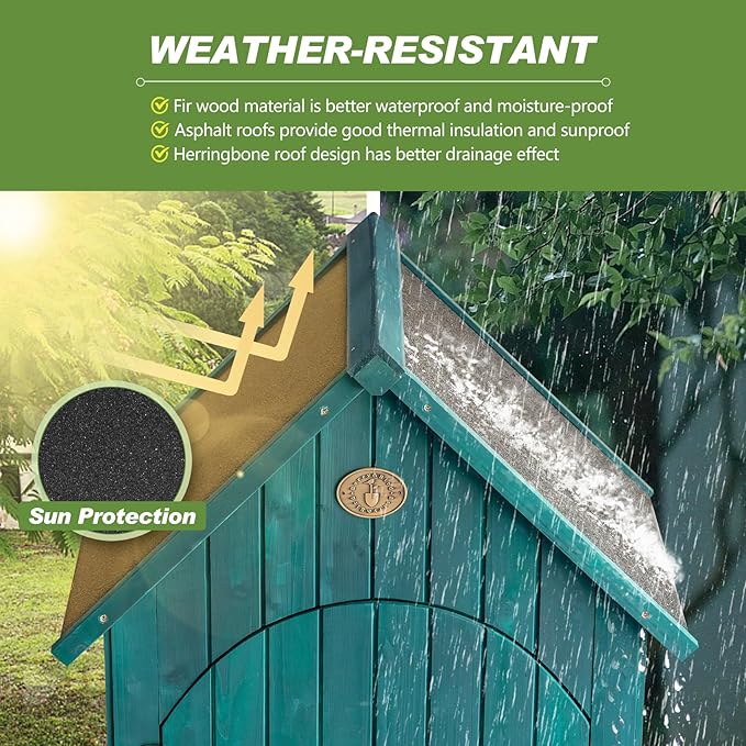 Berry&Bird Small Outdoor Storage Shed, Woodn Garden Storage Caninet Waterproof Vertical Sheds with Floor, Lock & Shelves, Mini Outside Tool Tinyhouse for Patio Backyard Lawn(Green,25.9”x 21.9”x 72.6”)