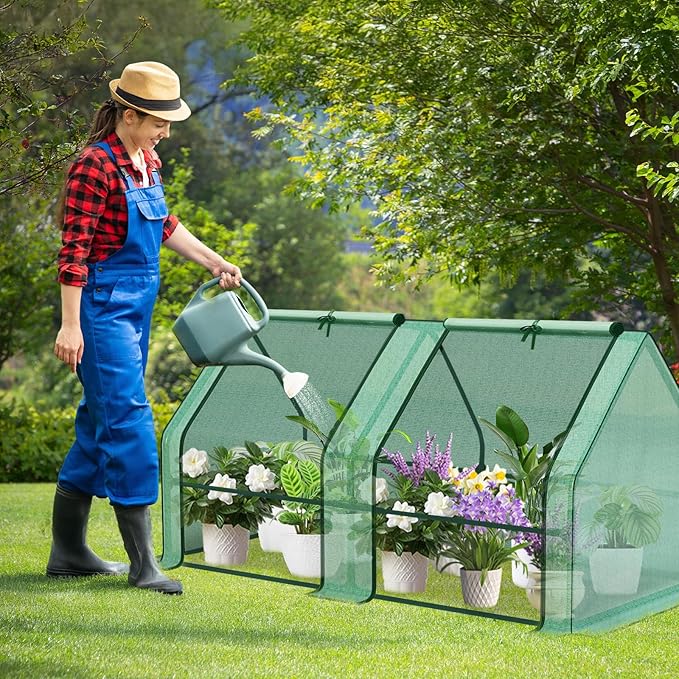 Aoodor 6 x 3 x 3 ft Mini Greenhouse with 2 Zipper Doors, Water-Resistant, UV-Protected for Flowers, Vegetables, and Herbs, Includes 3 Covers