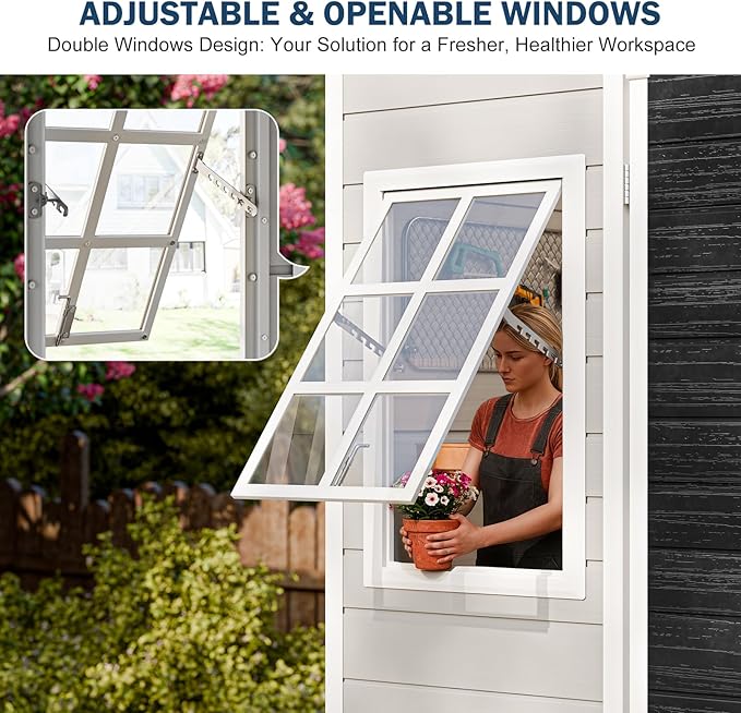 CDCASA 8x6 FT Resin Storage Shed, Waterproof Large Outdoor Sheds with Floor Included & Adjustable Openable Windows, Outside Plastic Tool Shed for Backyard Patio Poolside Garden, Dove Grey