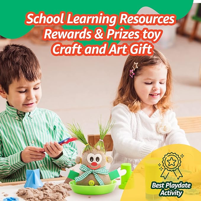 DIY Grass Doll Growing Kit(6packs) –Eco Friendly Bday Goodies, Playdate Activity, Party Favors, Craft and Art Gift for Kids, Family Fun, School Science Supplies Learning Resource, Stress Relief Toys