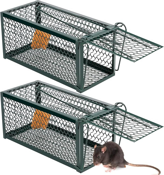 Qualirey 2 Pcs Humane Rat Trap Chipmunk Rodent Mouse Squirrel Trap Small Live Animal Mouse Voles Hamsters Live Cage Rat Mouse Cage for Mice Easy to Catch and Release (Green)