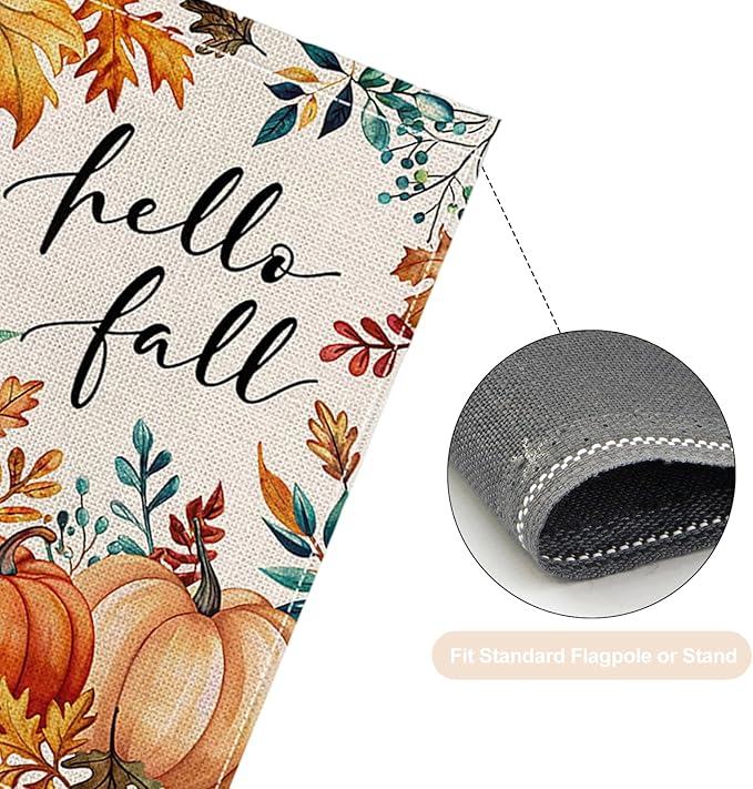 Fall Garden Flag 12 x 18 Inch Double Sided Pumpkin Maple Leaves Designs Autumn Burlap Yard Flag for Outside Rustic Yard Outdoor Holiday Home Decoration