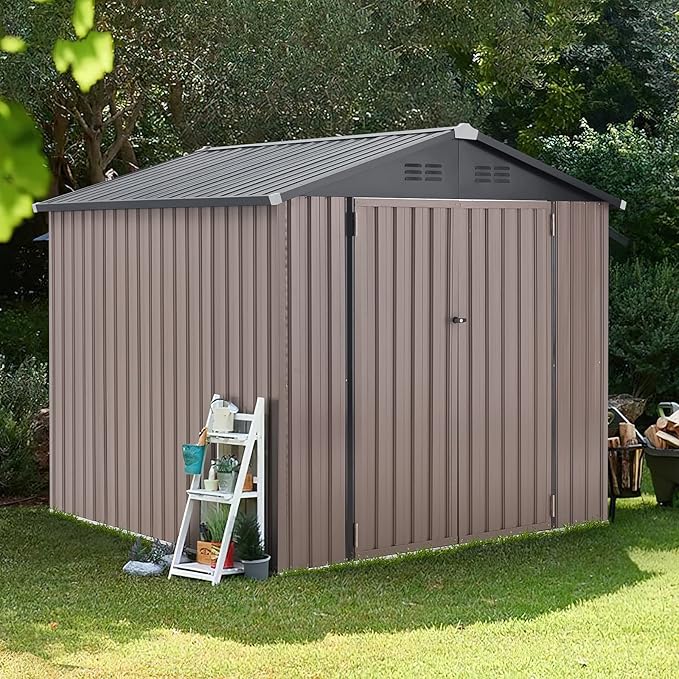 AECOJOY 7' x 7' Metal Storage Shed for Outdoor, Outdoor Storage Shed with Design of Lockable Doors, Utility and Tool Storage for Garden, Backyard, Patio, Outside use.