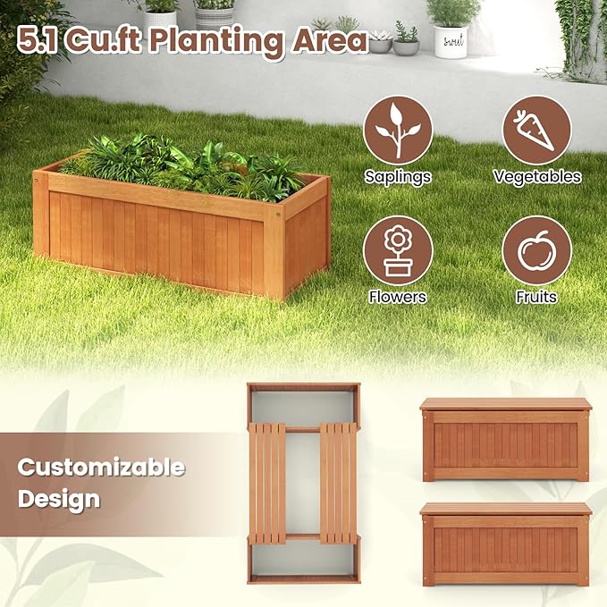 Giantex Set of 2 Outdoor Bench, Wood Raised Garden Bed w/Open Base, Weather-Resistant Rectangular Deep Planter Boxes for Flowers Fruit Vegetable, Bench Seat for Porch Yard Balcony Lawn