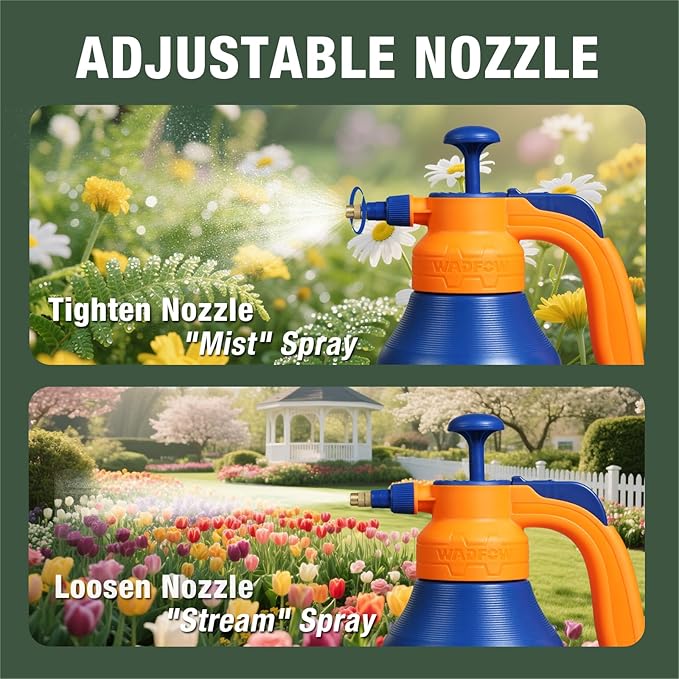 WRS1820T 0.52 Gallon Garden Pump Sprayer, 68oz Lawn & Garden Pressure Water Spray Bottle with Adjustable Nozzle, Lock-on Feature, 2L