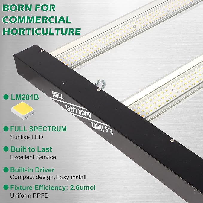 Lucius 720W LED Grow Light with LM281B Diodes, Full Spectrum Grow Lamp for Indoor Plants, 1872μmol/s, 2.6μmol/J, 5x5ft Coverage, Dimmable 0–100%, 120/240/277V, Ideal for Hydroponics, Greenhouse