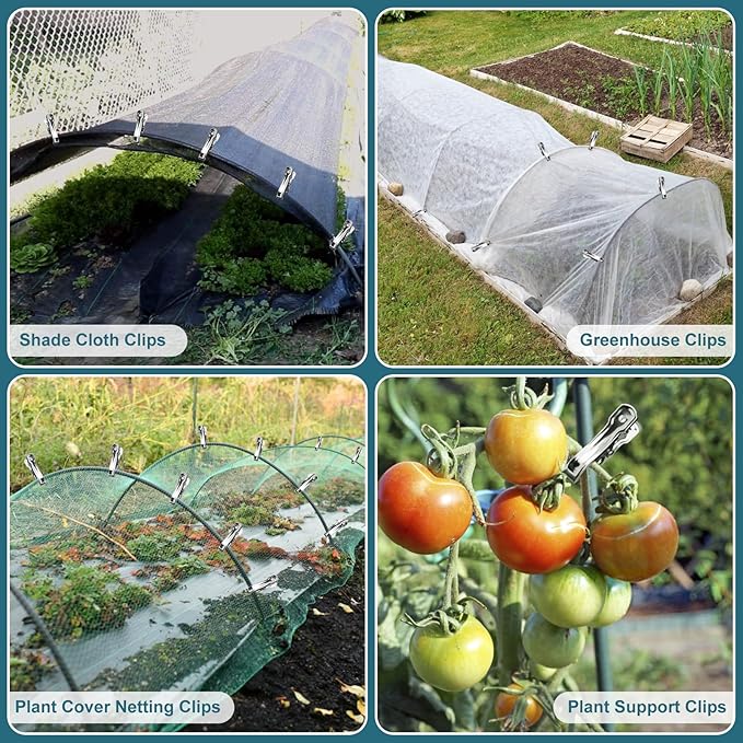 120 Pcs Garden Clips, Greenhouse Clamps, Stainless Steel Greenhouse Clips for Netting, Heavy Duty Row Cover Clips with a Strong Grip for Shade Cloth or Plant Cover on Gardening Hoops