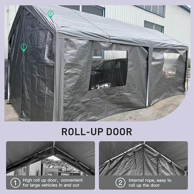 Carport 10x20 Ft Heavy Dut Car Port Canopy, Portable Garage Shelter Car Tents Carpas para Carros All Weather for Automobiles Truck Boat (Light Gray)