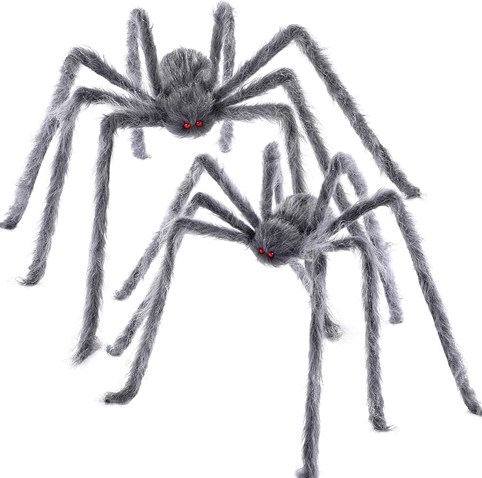 JOYIN 2 Pack 5 Ft Halloween Outdoor Decorations Hairy Gray Spider, Scary Fake Giant Large Spider Haunted House Props, Halloween Lawn Porch Yard Garden Tree Decorations Party Indoor Decor