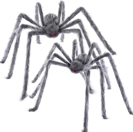JOYIN 2 Pack 5 Ft Halloween Outdoor Decorations Hairy Gray Spider, Scary Fake Giant Large Spider Haunted House Props, Halloween Lawn Porch Yard Garden Tree Decorations Party Indoor Decor