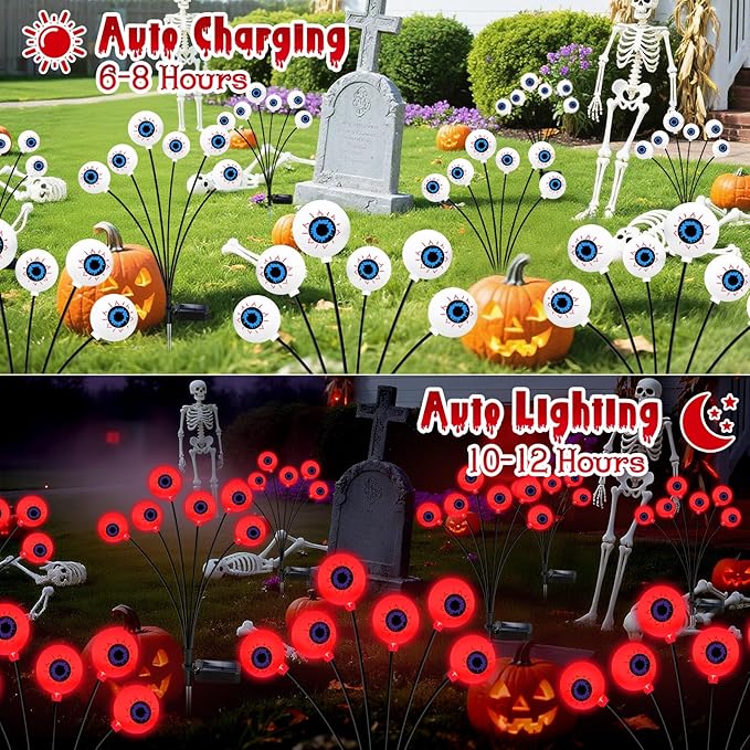 Halloween Decorations Outdoor, 6 Pack 36 LED Solar Red Scary Eyeball Swaying Lights, Red Solar Firefly Light Waterproof Outdoor Garden Lights for Halloween Yard Garden Party