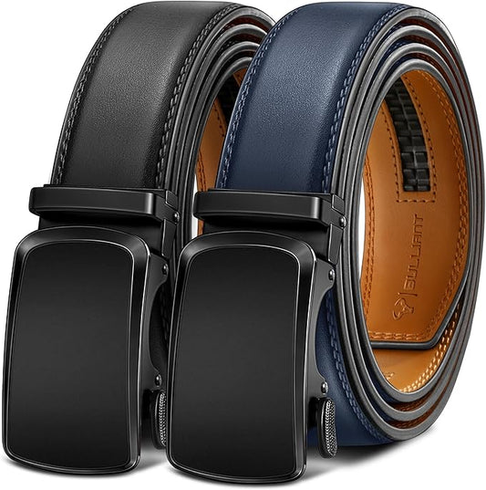 BULLIANT Men's Ratchet Belt 2 Pack-Click Leather Belt Adjustable for Men Gift 1 3/8-Cut for Perfect Fit