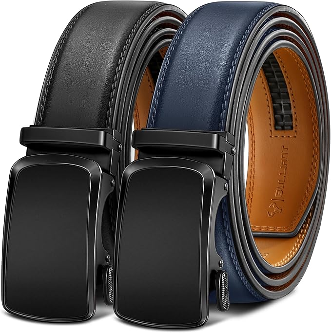BULLIANT Men's Ratchet Belt 2 Pack-Click Leather Belt Adjustable for Men Gift 1 3/8-Cut for Perfect Fit