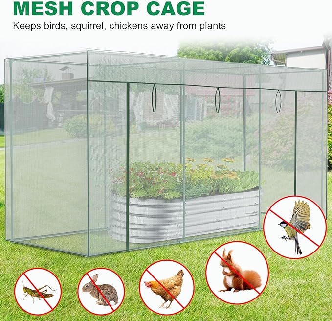 Crop Cages for Garden Plant, 11.8x3.9x6 Ft Plant Protection Tent with Zippered Door, Raised Bed Cover, Garden Bed Cover with Frame, Wind-Resistant Plant Cages for Outdoor Plants Vegetable Flower