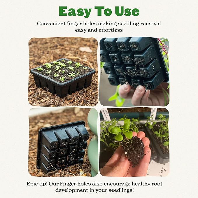 Epic Gardening Reusable Seed Starter Tray - 16 Cell/16 Seedling Starter Trays - Easy Watering, Indoor Greenhouse, Plant Starter, Gardener-Friendly for Seedlings | UV-Treated & BPA-Free - Black