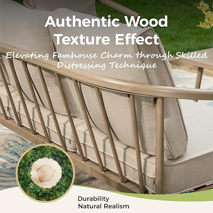 Outdoor Patio Furniture Set with Swivel Chairs, 4-Piece Steel Patio Outdoor Conversation Sets with Washable Thick Cushions, Windsor Outdoor Patio Sectional for Garden, Backyard, Balcony-Beige