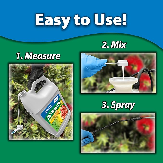 Monterey 70% Neem Oil Bundled with Measuring Spoon - Organic Gardening Fungicide, Insecticide, Miticide - Kills Eggs, Larvae, and Insects - 1 Gallon