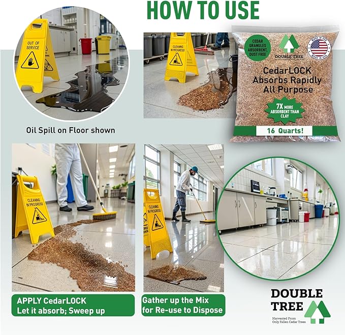 CedarLock Oil Absorbent – Nature’s Heavy-Duty Spill Solution Made from 100% Pure Incense Cedar, Oil Spill Kit Granules, Organic Granules, All-Purpose Oil Absorbent - (5 Bags 80 Quarts)