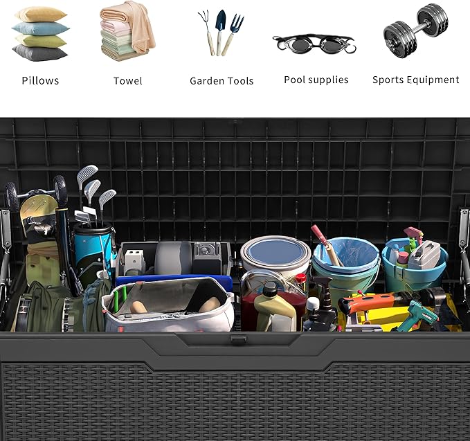 YITAHOME 80 Gallon Outdoor Storage Box, Large Water Resistant Resin Deck Box, Indoor Outdoor Lockable Rattan Storage Container for Patio, Garden, Cushions, Tools, Equipment (Dark Gray)