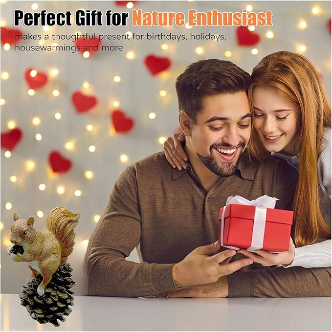 Squirrel on Pinecone Garden Statue – 6 inch Polyresin Outdoor Figurine, Weatherproof Wildlife Decor, Rustic Yard Ornament for Patio, Lawn & Home Accents