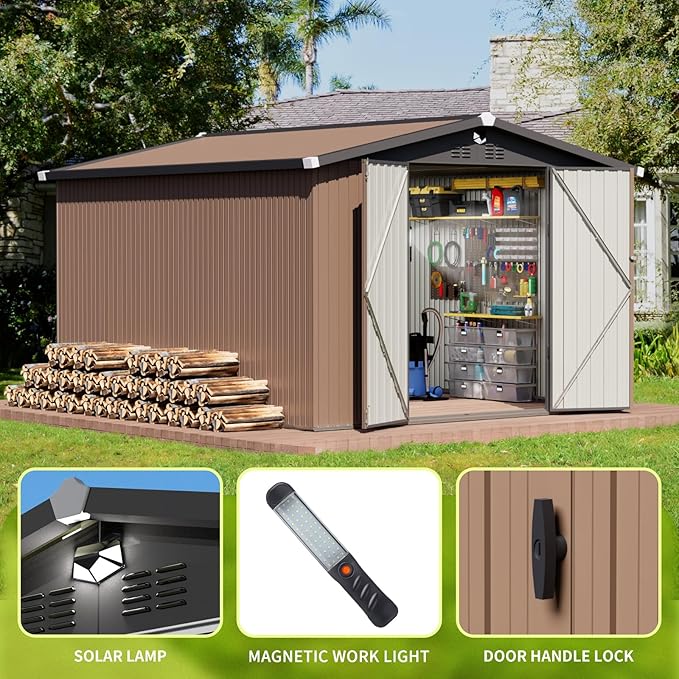 Metal Storage Shed,Outdoor Storage Building 10x12,Large Backyard Sheds with Lockable Doors,Waterproof Outside Storage Shed
