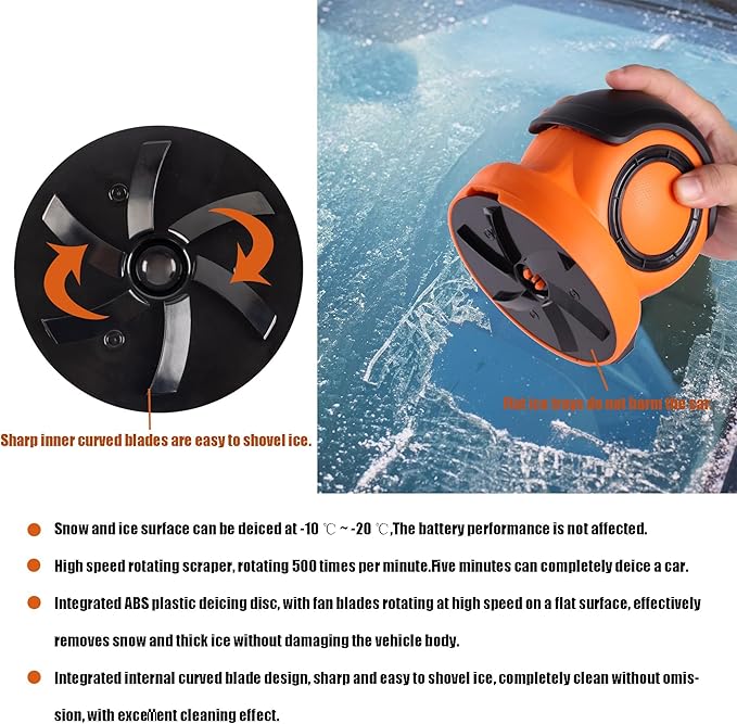 3-in-1 Electric Ice Scraper for Cars & Home – Cordless Handheld Defroster, Cleaner & Polisher, 500 RPM Motor, 2000mAh Battery, Type-C Charging, Lightweight & Portable