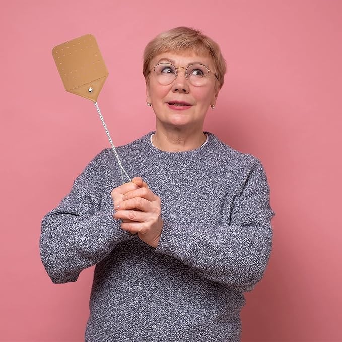 Zopeal 4 Pcs Sturdy Leather Fly Swatter 17 Inch Long Handle Manual Swat Heavy Duty Metal Handle Flyswatter Rustic Fly Swatter for Indoor Outdoor(Royal Blue, Black, Khaki, Dark Brown)