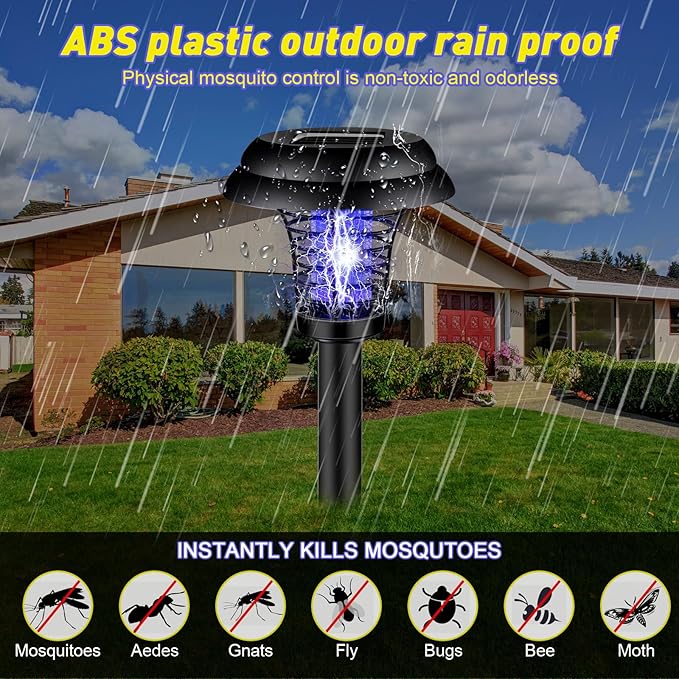 Qualirey 4 Pcs Solar Bug Zapper Waterproof Mosquito Zapper Killer and Lighting Repellent Lamp for Indoor Outdoor Use Garden Patio(Plastic,Black Exterior/Purple & Warm Light)