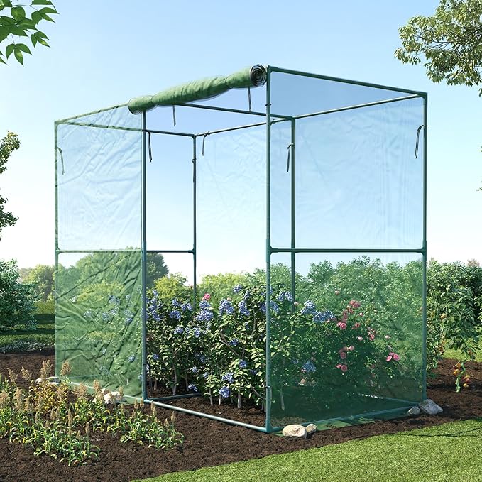 Aoodor 8 x 4 x 6 Ft Plant Protection Grow Tent Flat Roof Crop Cage with 2 Side Netting Zippered Door for Protect Plants, Herbs, Fruits, Green
