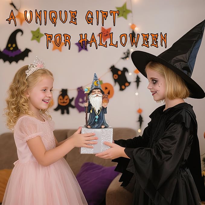 Helloween Solar Gnomes Decoration: 8.7'' Funny Merlin Statue with Owl & Magic Wand for Home Office Party Perfect Collectible Figurines Gift for Womens