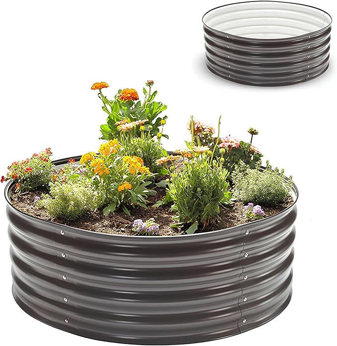 Epic Gardening 5-in-1 Modular Galvanized Raised Garden Bed Kit, 15" Tall Metal Planter Box, Durable Aluzinc Steel Raised Garden Bed Outdoor for Vegetables, Herbs, Flowers & Fruits - Round - Slate Grey