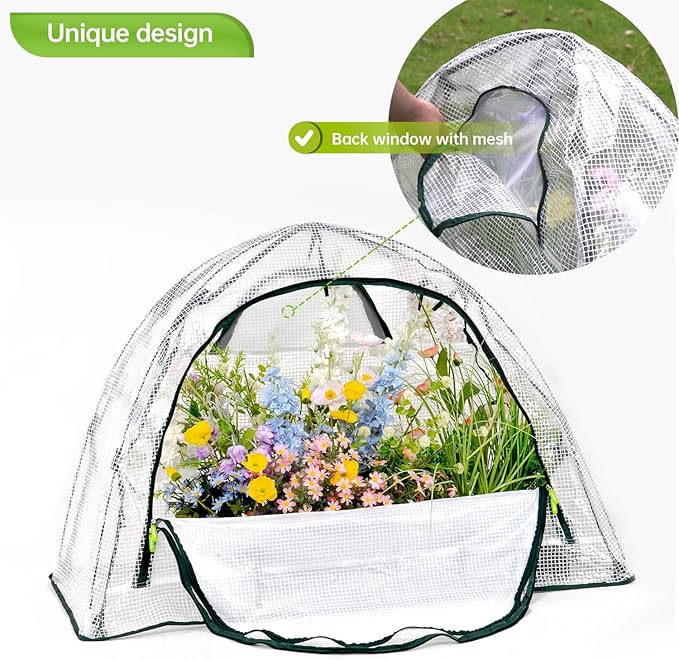 Pop up Greenhouse Tent Cover Tunnel Plant House,Large Gardening Flower Sunshine Room with Mesh Windows,Backyard PE Cover for Cold Frost Protector with Stakes and Rope Guys (Mini Size 45″x22″)