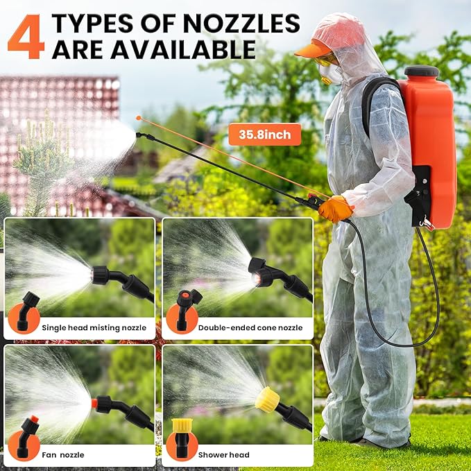 Battery Powered Backpack Sprayer 5.4 Gallon,Adjustable Wheeled Cart, 0-94 PSI,6 Hours Long Battery Life,12V 8Ah Battery,Backpack Sprayer with 4 Nozzles for Weeding, Spraying, Cleaning