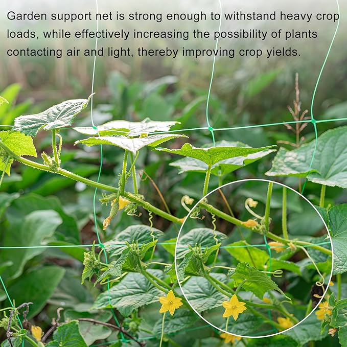 HARFINGTON Trellis Netting for Climbing Plants 6.6 x 16.4ft 30 Strands Heavy Duty Garden Trellis Netting Polyethylene Plant Support Net with 4" x 4" Mesh for Fruits Vegetables Cucumber