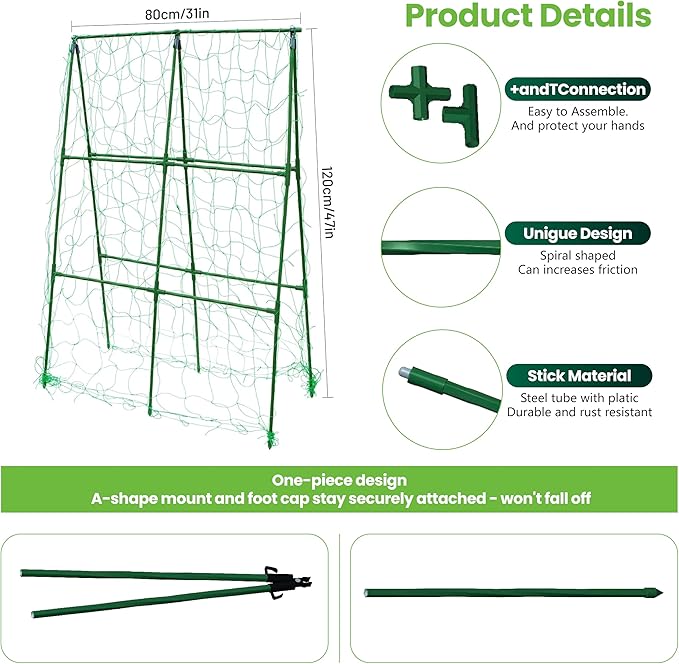 Cucumber Trellis for Raised Bed A Frame Garden Trellis for Climbing Plants Outdoor Bean Snap Peas Pumpkin Stand Support Tomato Cages Clip Bed Plasticized Metal Non-Rusting 32 inchs Wide
