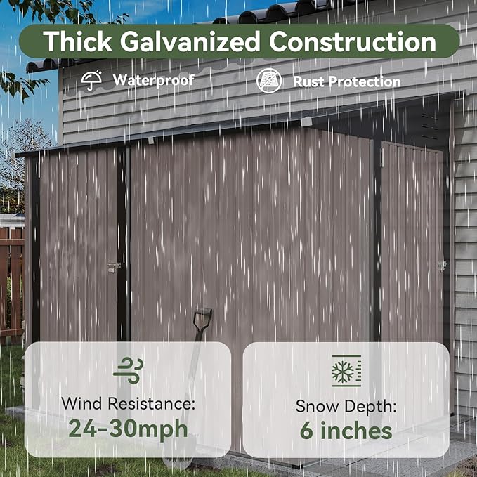 Aoxun 7x5 FT Lean to Shed Garden Metal Storage Shed with Lockable Doors Outdoor Bike Shed for Backyard, Patio, Poolside (Brown)