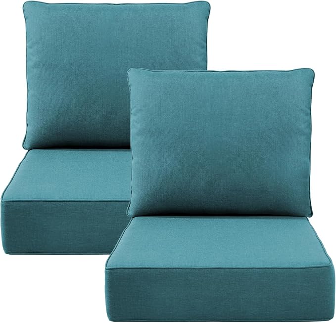 Luxury 6" Outdoor Cushions for Patio Furniture, 24x24x6 Thick Seat Cushion Set of 2, Fade Resistant Couch Chair Replacement Cushions High Density Deep Wicker Chair Cushion w/Removable Cover, Green