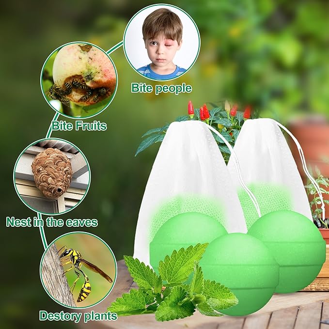 24 Pack Powerful Wasp Repellent Outdoor Indoor, Bee Repellent for Yellow Jackets, Hornets, Carpenter, Wasp Deterrent for Garden, Patio, Yard, Farm, Safe for Kids & Pets