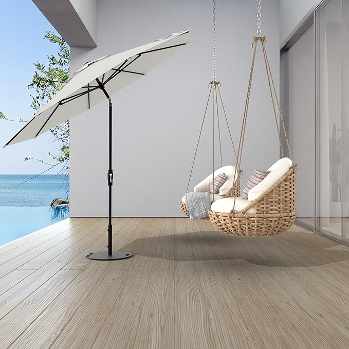 Midtown Umbrellas The Swilt 10 Feet Patio Umbrella in Terylast Off Cream (Off White) Polyester Fabric - Fiberglass Ribs, Auto-Tilt Aluminum Frame For Backyard, Deck, Garden, Pool - White Pole