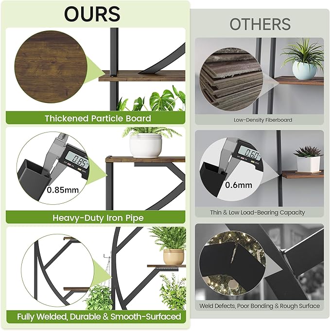 Plant Stand Indoor with Grow Lights, 62" Metal Plant Stand for Indoor Plants, 6 Tiered Tall Plant Shelf with Magnetic Cable Organizers and Decorative Bird, 2 Pcs Plant Holder for Patio, Living Room