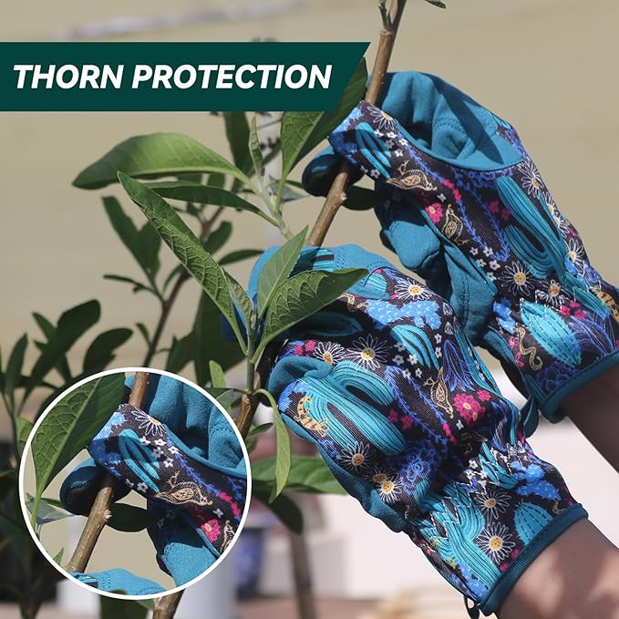 Gardening Gloves for Women, Printed Touchscreen Garden Gloves with Grip, Thorn-Proof Puncture-Resistant Work Gloves