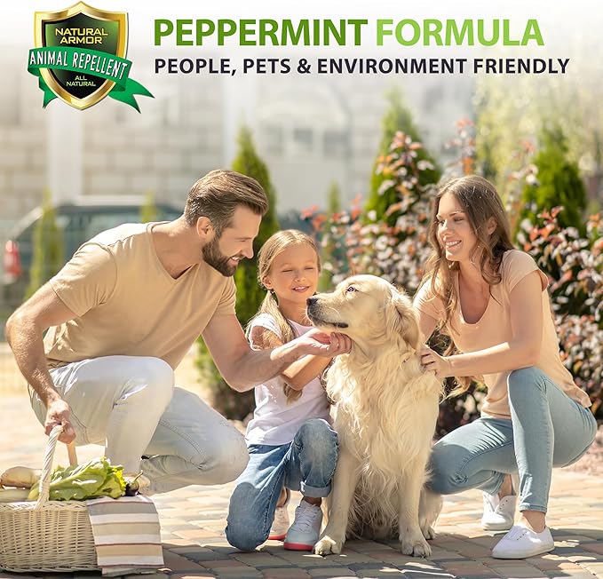 Natural Armor Animal & Rodent Repellent Spray. Repels Skunks, Raccoons, Rats, Mice, Deer Rodents & Critters. Repeller & Deterrent in Powerful Peppermint Formula – 128 Fl Oz Gallon Ready to Use