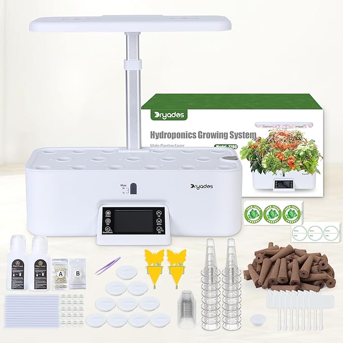 Indoor Gardening 17 Pods Hydroponics Growing System Kit Smart Lighting Setting, Herb Garden Planter with Full Spectrum Grow Light Provides Year Round Harvest - White