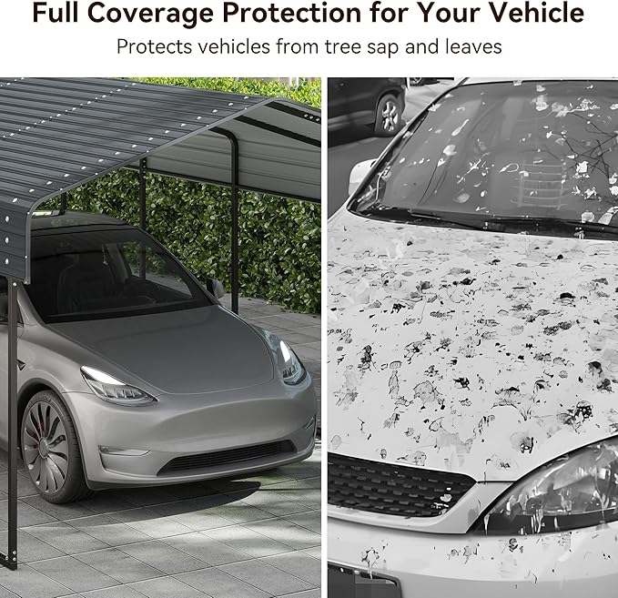 12x20 FT Heavy Duty Metal Carport Canopy with Galvanized Steel Roof, Multi-Use Shelter Outdoor Garage for Car, Boat, Party,Gray