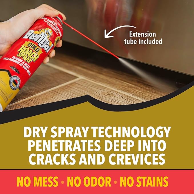 Bengal Gold Roach Spray - Odorless, Stain-Free Bug Spray for Home - Prevents Reinfestation for Up to 6 Months - 11 oz, 2 Pack
