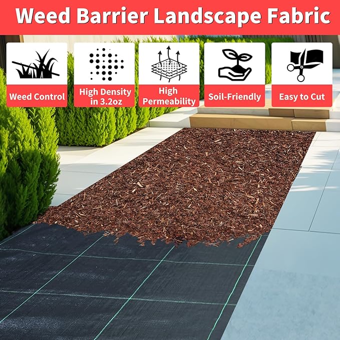 4ft x 300ft Landscape Fabric -Heavy Duty Weed Barrier Fabric for Landscaping, Weed Blocker Cloth,Geotextile Fabric for Garden, Driveway & Ground Cover, Garden Weed Mats,Grid Design