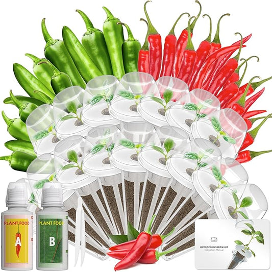 Hot Pepper Seed Pod Kit for Aerogarden, Ahopegarden Hydroponics Growing System Indoor Garden Includes Jalapeno Peppers and Cayenne Chili Peppers, 16 Pods, 500+ Seeds